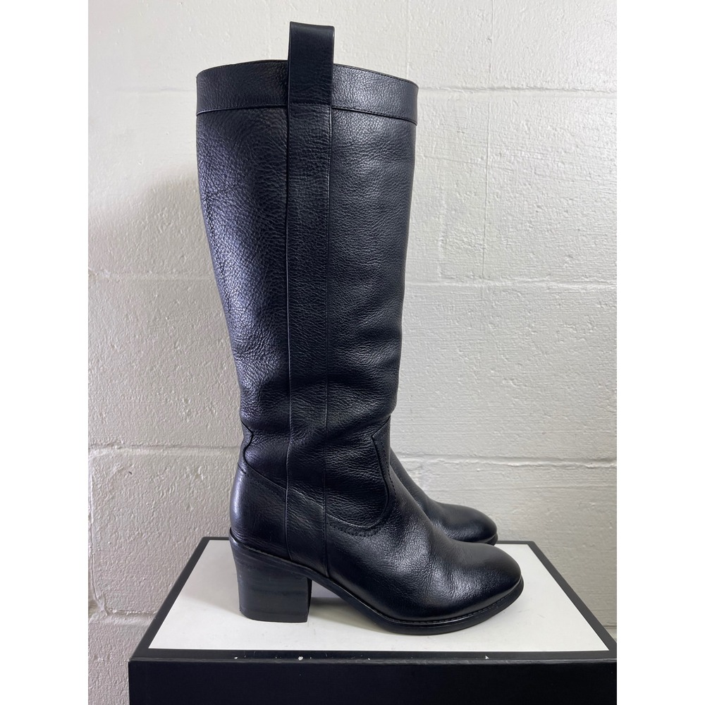 Miz Mooz Ibsen Black Leather Tall High Knee Boots Pull On Women's Size 8 US